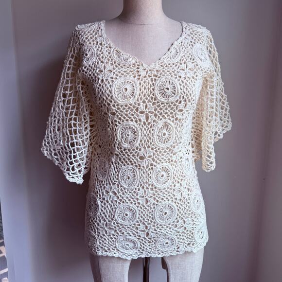 Vintage SK Imports Hand-Crocheted Cotton Bohemian Top – Size M - Picture 7 of 9